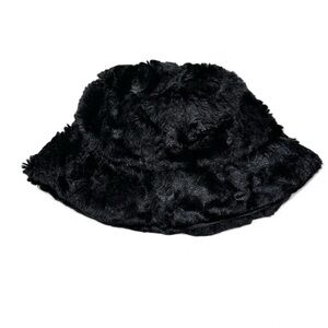 Nine West Black Faux Fur Bucket Hat Women's One Size Winter Accessories